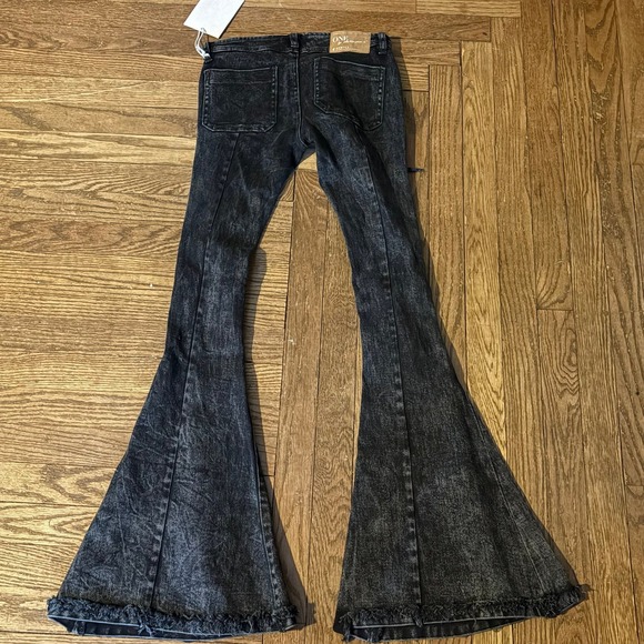 One Teaspoon Distressed Flare Jeans 26 Black Gray Raw Hem Y2K Bohemian Grunge - Picture 4 of 5